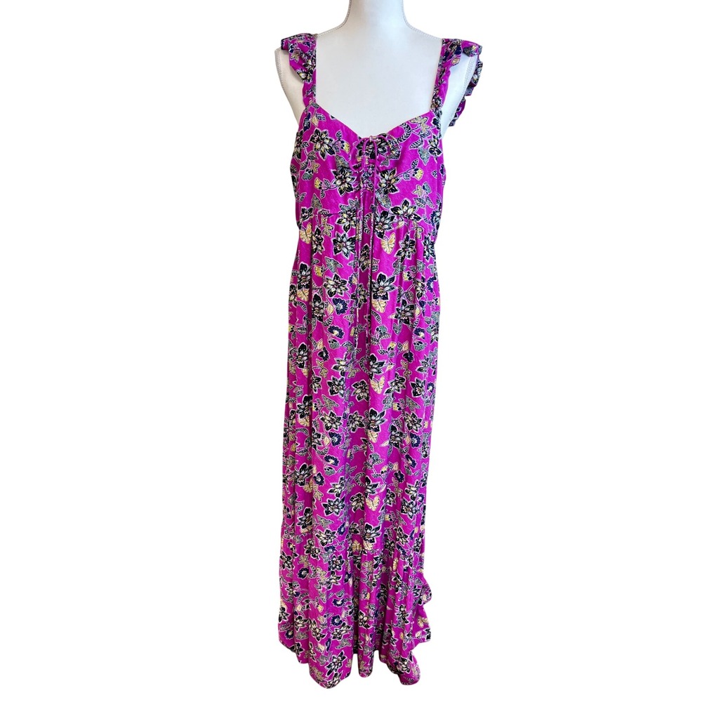 LOFT Maxi Dress Sz 14 Milkmaid Floral Ruffle Sleeve‎ Smocked Babydoll Romantic - Picture 8 of 11